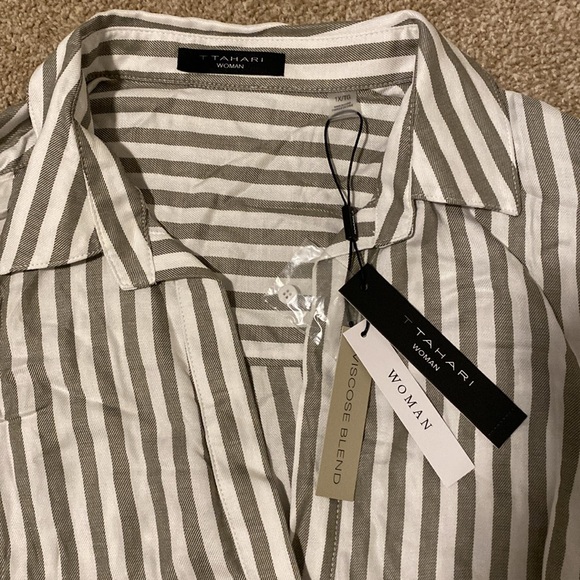 Tahari Striped Poplin Tunic - Picture 2 of 4